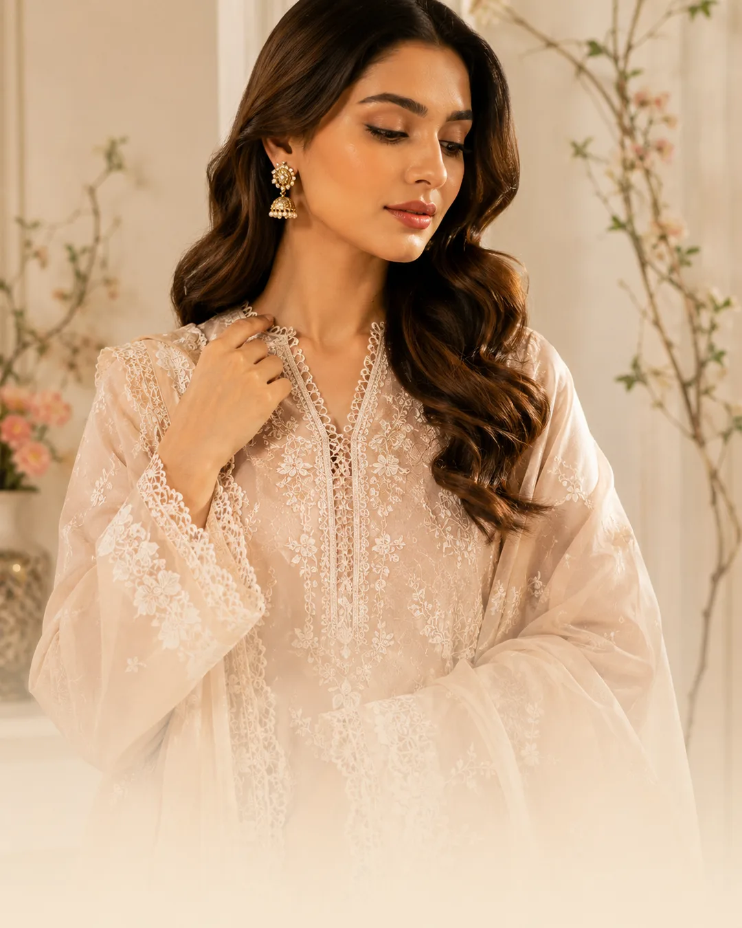 Elegant stitched lawn suit with floral embroidery — Al Shanaz ready-to-wear collection